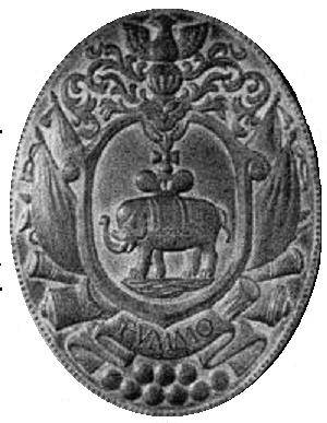 Coat of arms for General Abrham Hannibal with the motto FVMMO which means Fortuna Vitam Meam Mutavit Oppido
